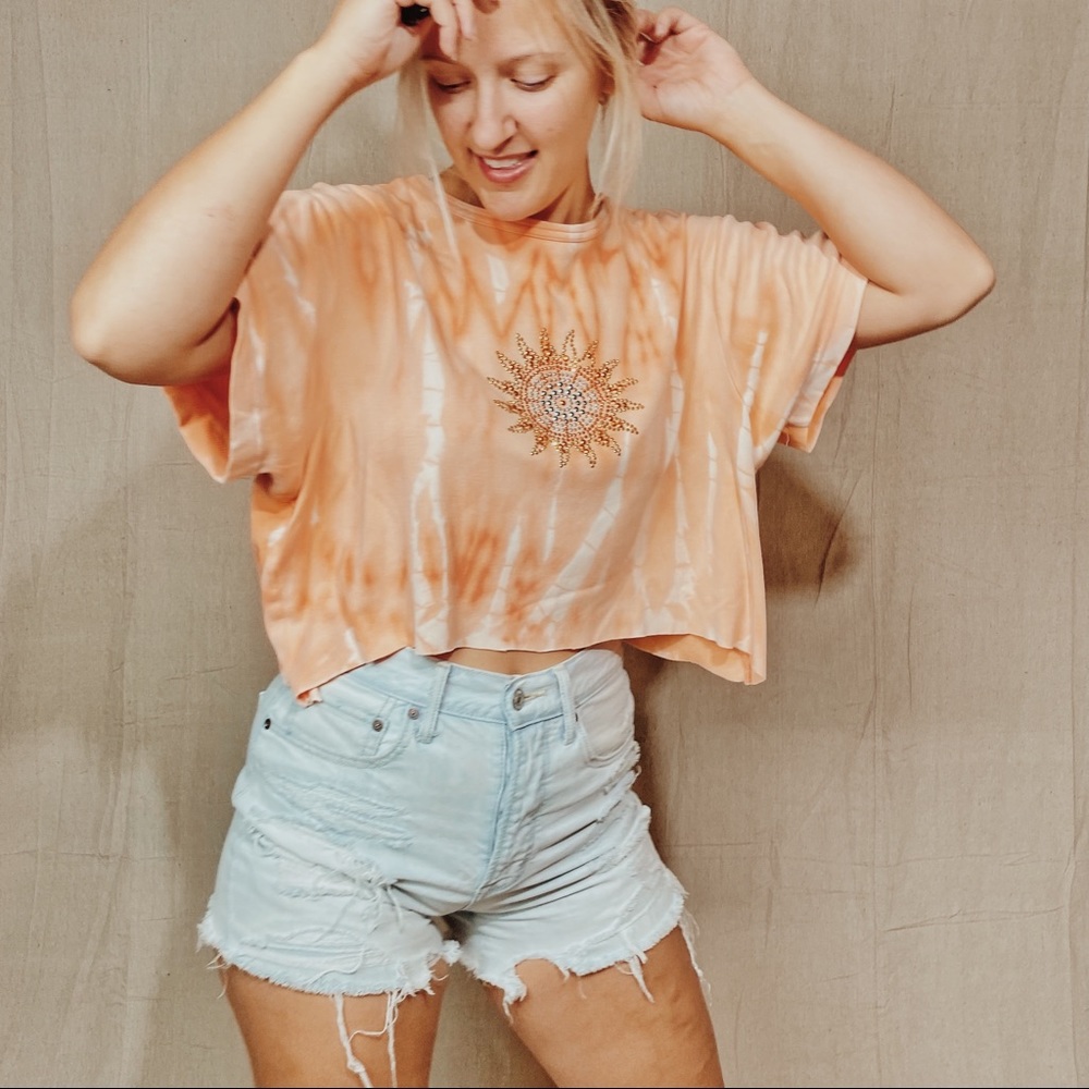 Vintage tie-dye Sun Beaded Crop Top
